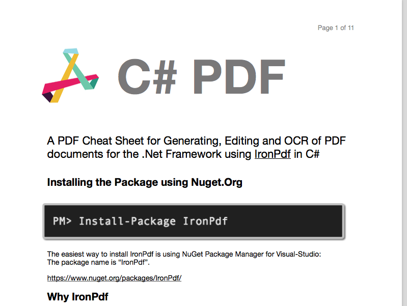 PDF Documentation for IronPDF C# PDF Library
