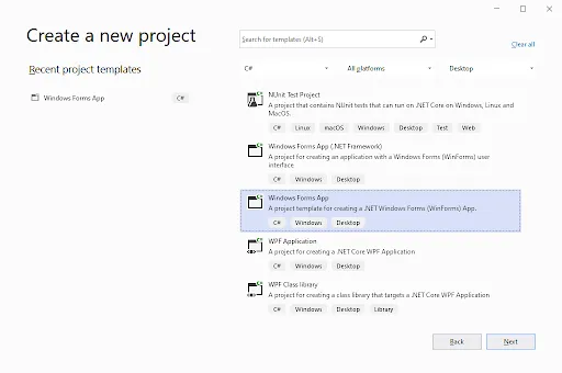 5 steps to Generate a PDF File in C# using IronPDF, Figure 2: Create a New Project Window