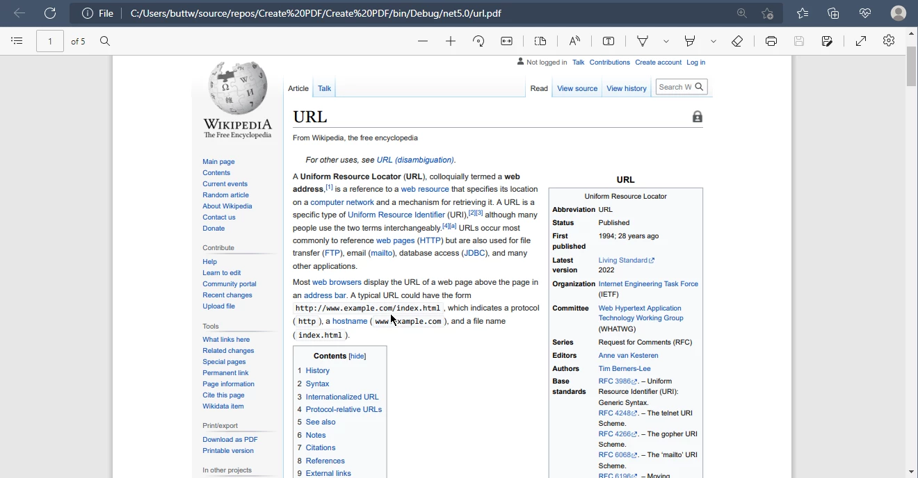 How to Download PDF From URL in C# (Step-By-Step) Tutorial, Figure 11: The output PDF file from the Wikipedia article