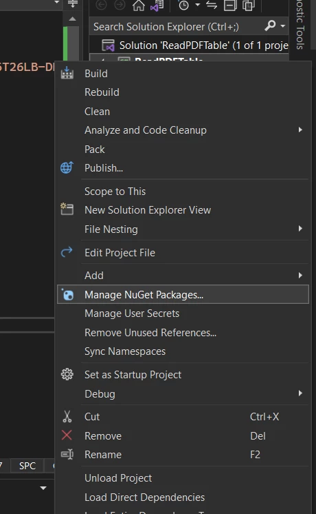 How to Read PDF Table in C#, Figure 5: Tools & Manage NuGet Packages
