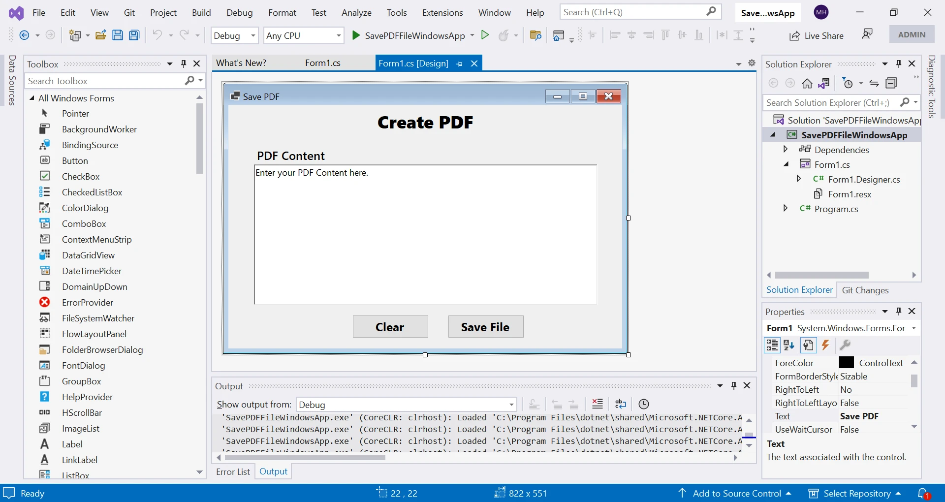How to Save PDF File in C# (Beginner Tutorial), Figure 6: Adding buttons to form
