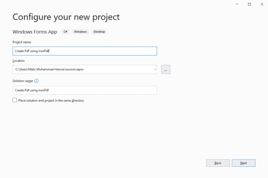 How to Build a .NET PDF editor application using IronPDF, Figure 3: Configure the new project