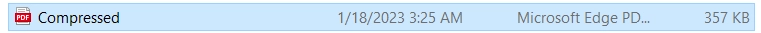File Explorer showing compressed PDF output file with noticeably reduced file size after IronPDF compressImages at 60% quality