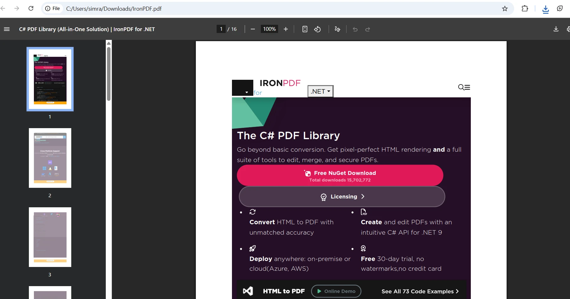 How to Convert ASP HTML to PDF in .NET Core Using IronPDF: Image 8 - URL to PDF Output