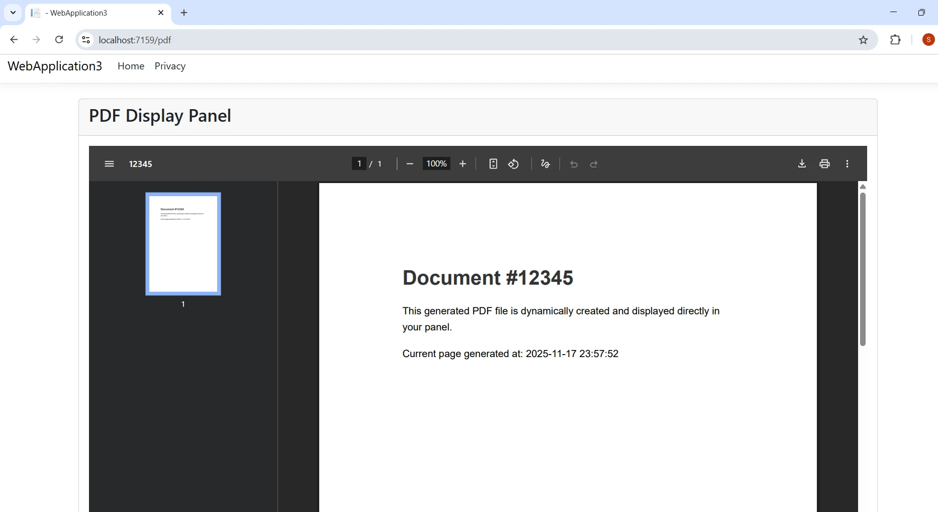 ASP.NET Display PDF in Panel Using IronPDF: Image 4 - PDF Output