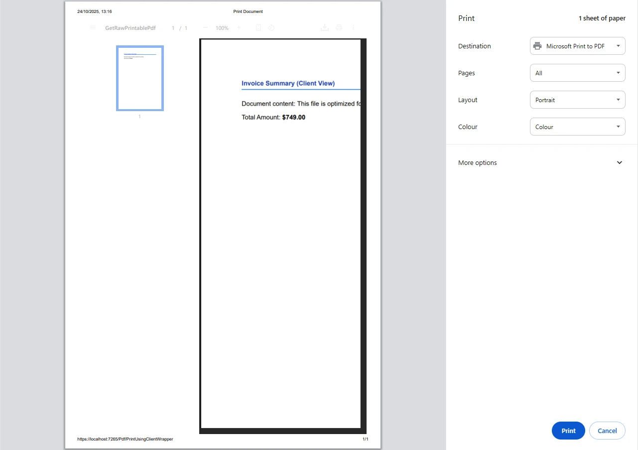 How to Print PDF Files Programmatically in ASP.NET: Figure 4 - Client-Side Printing Print Dialog