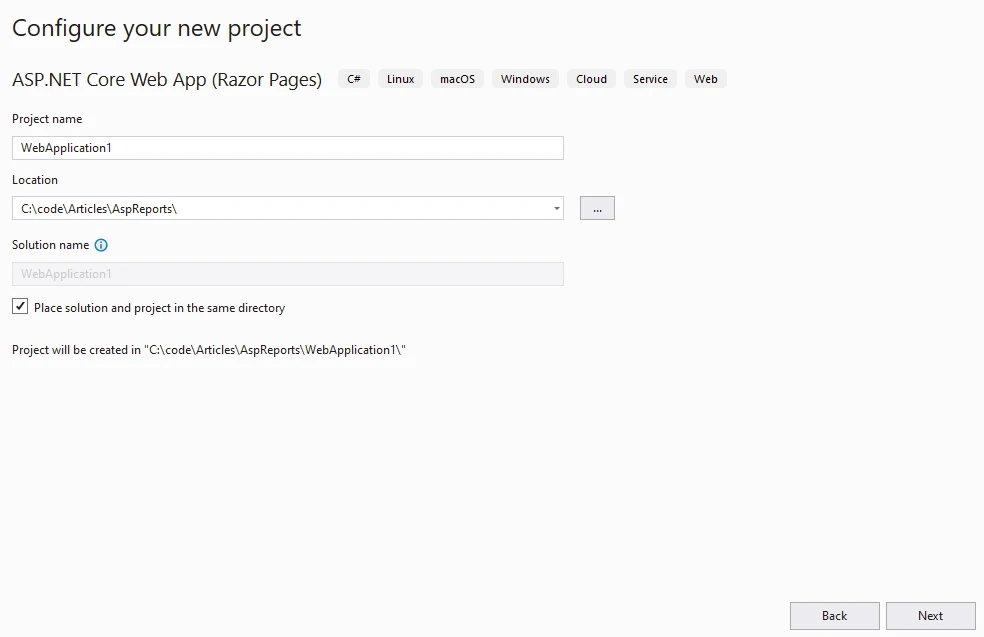 Cómo generar informes en PDF utilizando la plataforma ASP.NET: Figura 2 - Configuración del proyecto