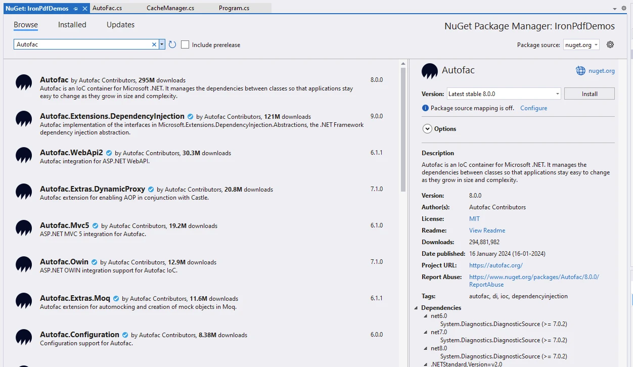 Autofac .NET 6 (How It Works For Developers): Figure 5 - Installing the necessary Autofac package