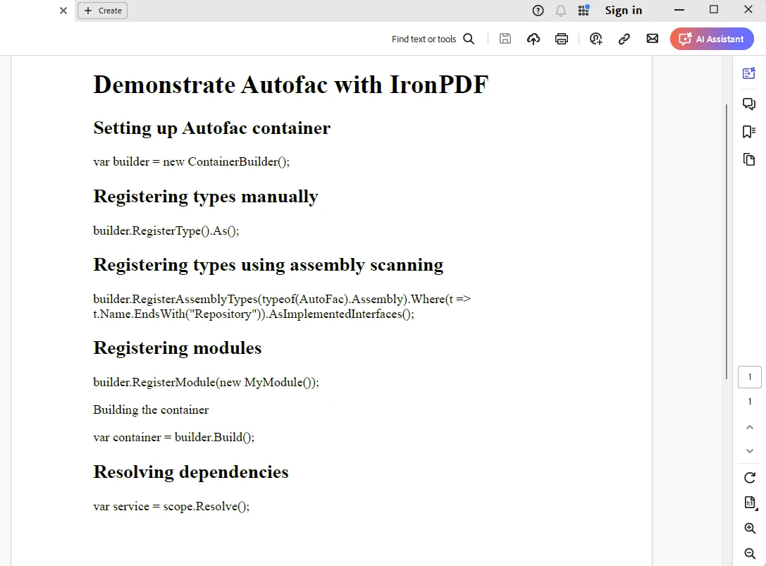 Autofac .NET 6（如何为开发人员工作）：图 6 - 上一代码示例的 PDF 输出结果