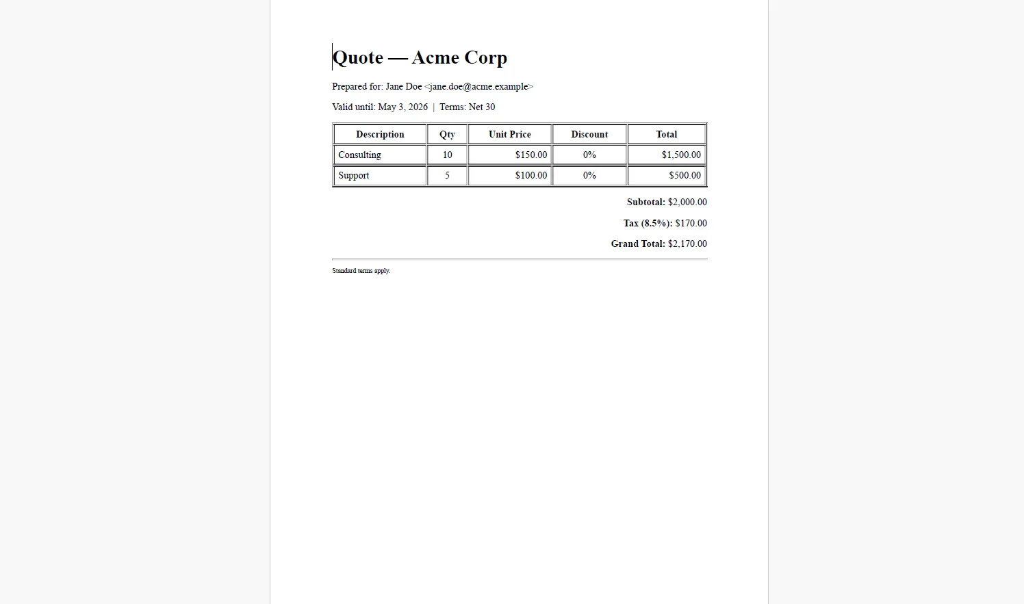 IronPDF example output