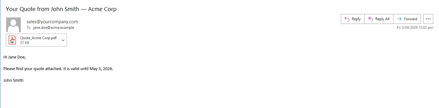 Email with attached PDF quote