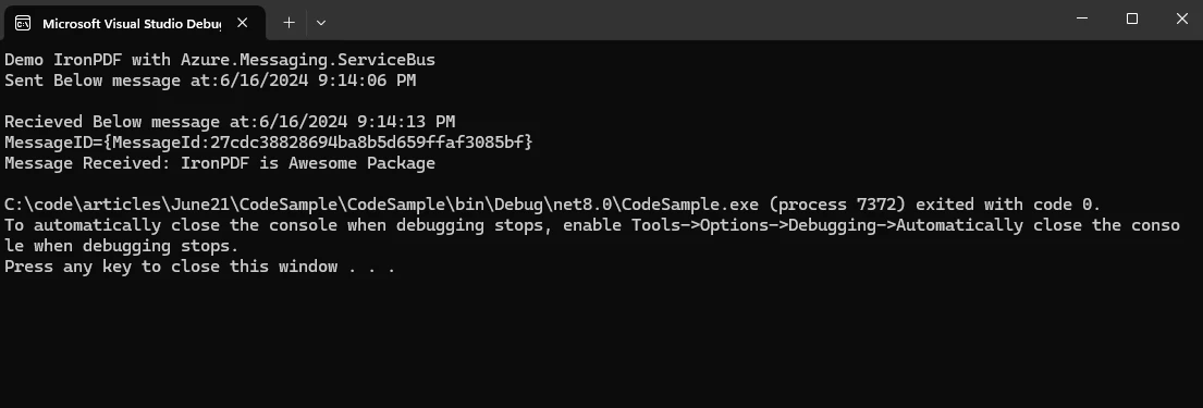 Azure.Messaging.ServiceBus Example C# (How It Works): Figure 10