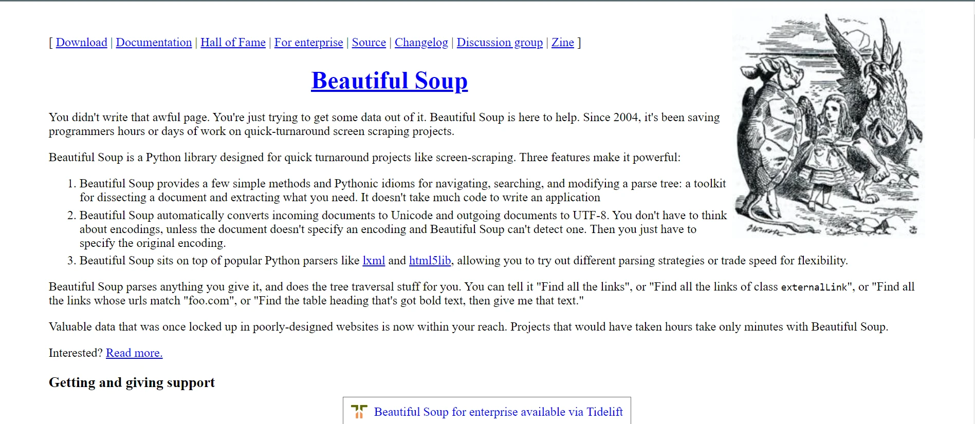 Beautiful Soup Python (How It Works For Developers): Figure 1 - Beautiful Soup homepage