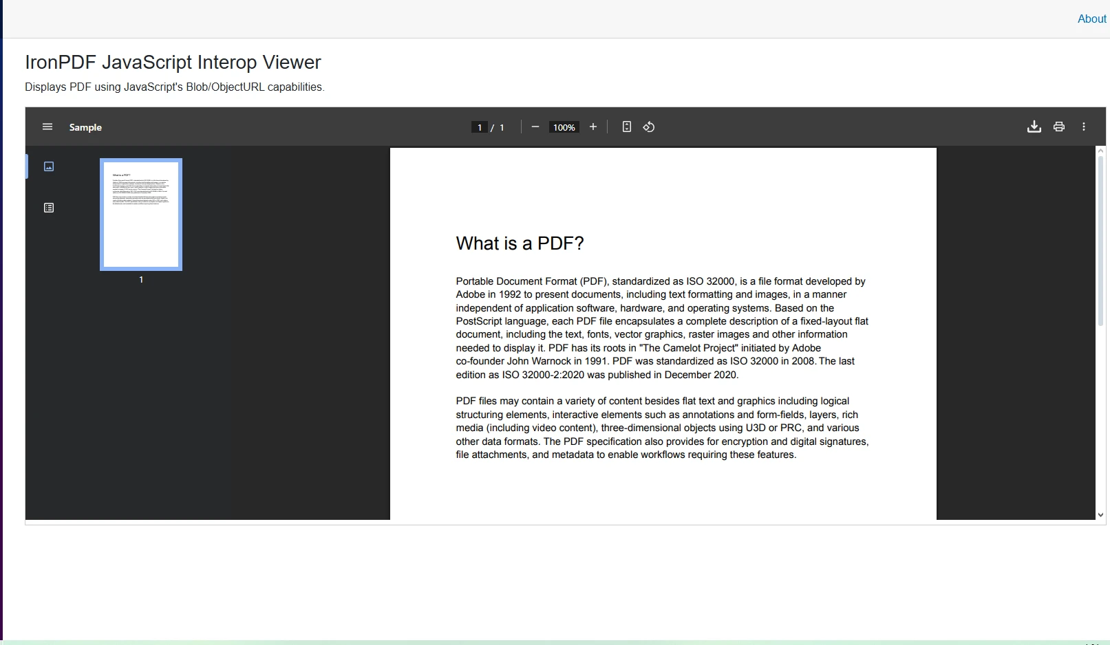 How to Display a PDF in Blazor (Guide): Figure 2 - JavaScript PDF Viewer