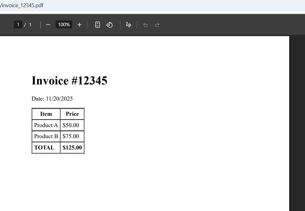 Classic ASP: Generate PDF from HTML Using IronPDF: Image 5 - PDF Output