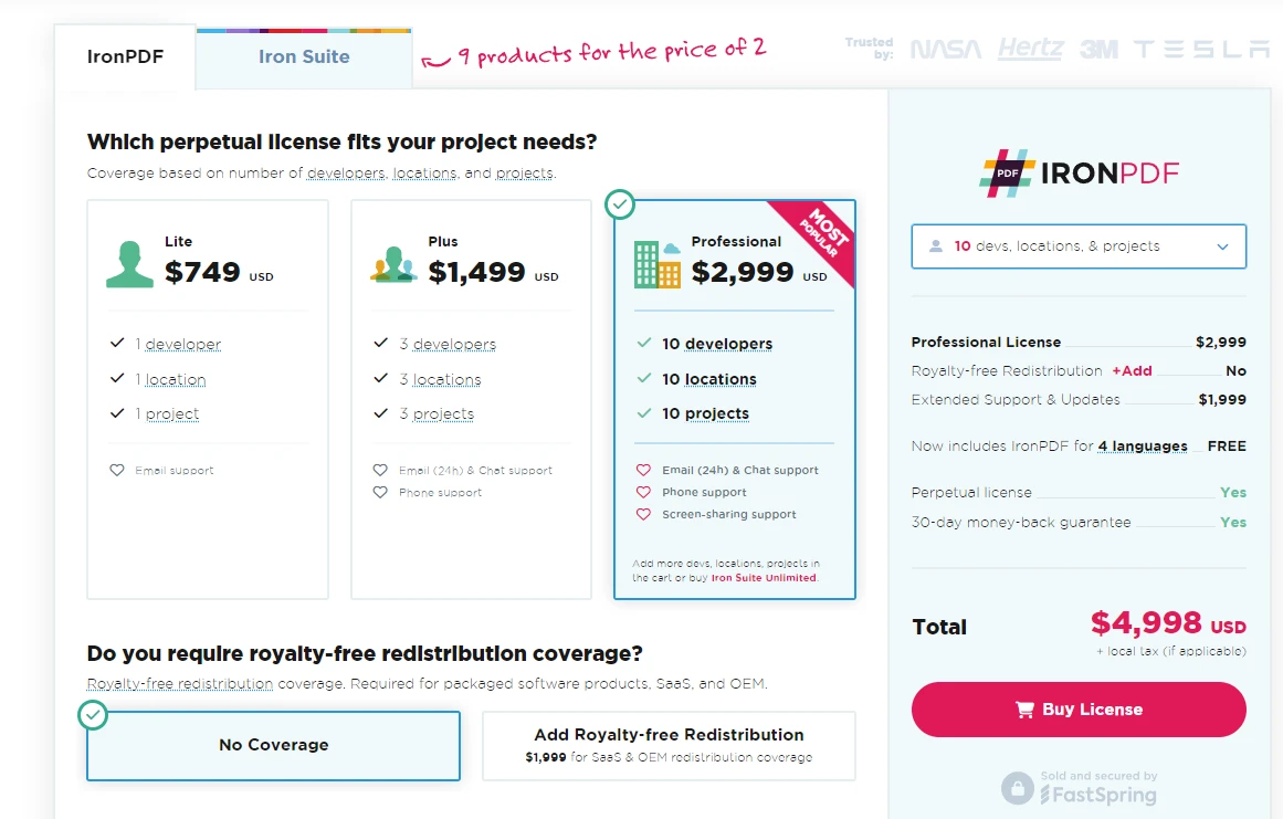 A Comparison Between Compdfkit & IronPDF: Figure 12 - IronPDF licensing page