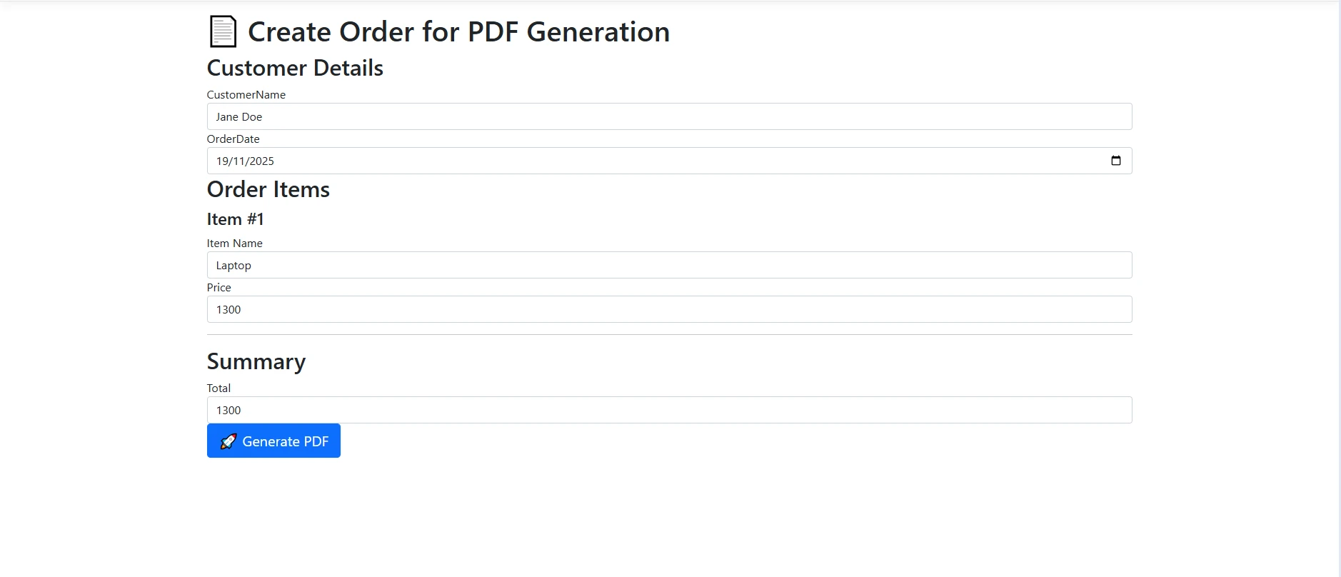 How to Convert HTML to PDF in ASP.NET using C# with IronPDF: Image 4 - Example form UI