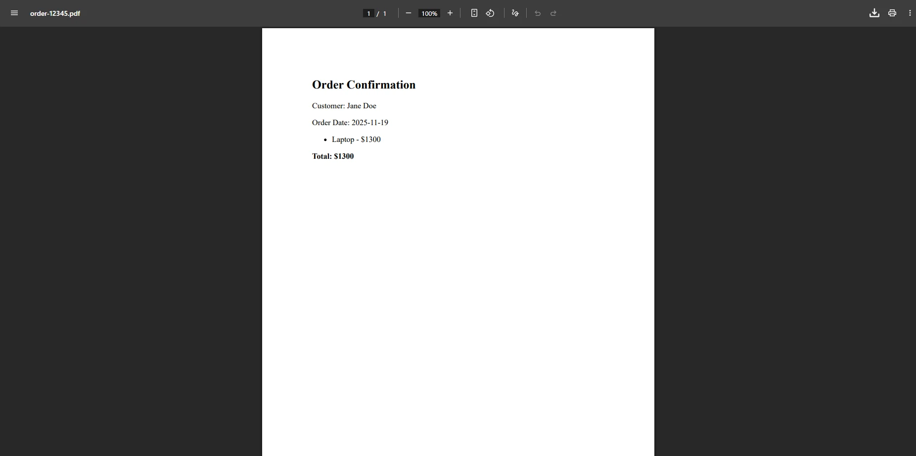 How to Convert HTML to PDF in ASP.NET using C# with IronPDF: Image 5 - Example PDF output rendered from the form