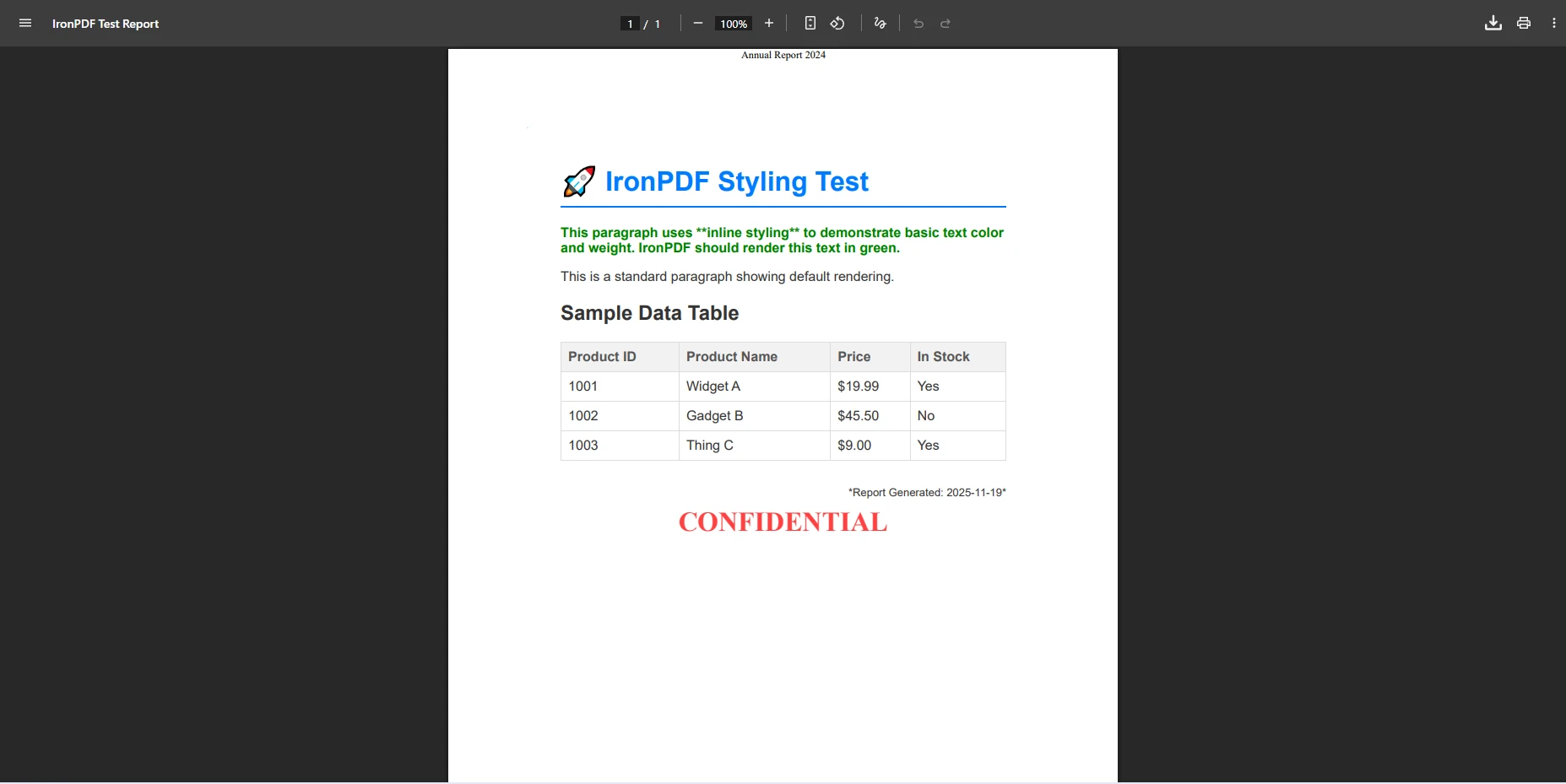 How to Convert HTML to PDF in ASP.NET using C# with IronPDF: Image 6 - Generated PDF with added Watermark and header/footers