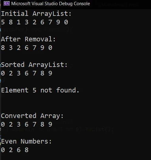 C# ArrayList (How It Works For Developers): Figure 2 - ArrayList Output