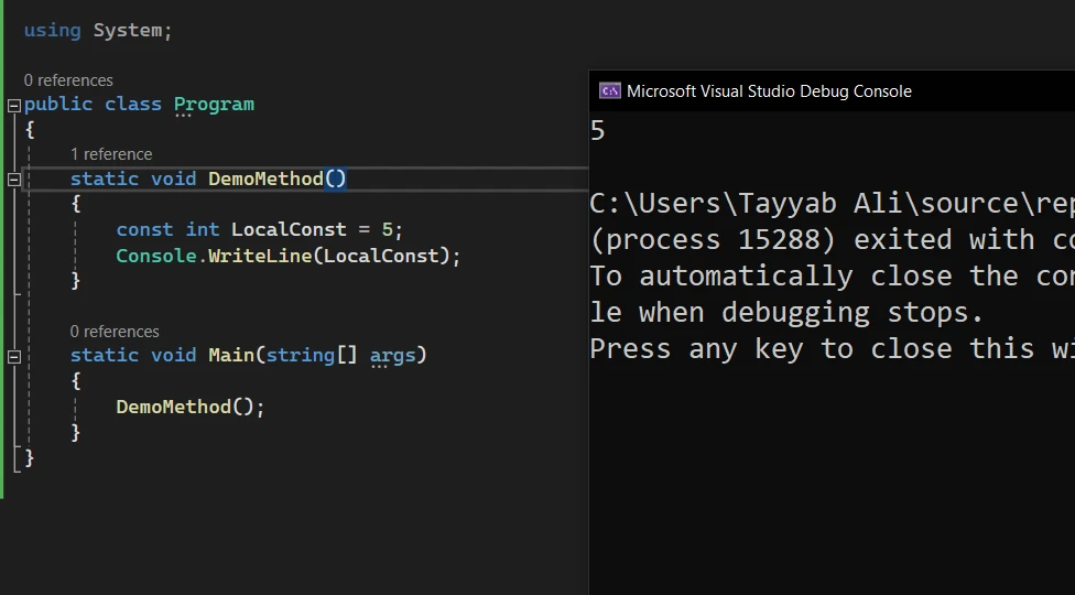 C# Const (How It Works For Developers): Figure 3 - Local Constant Output