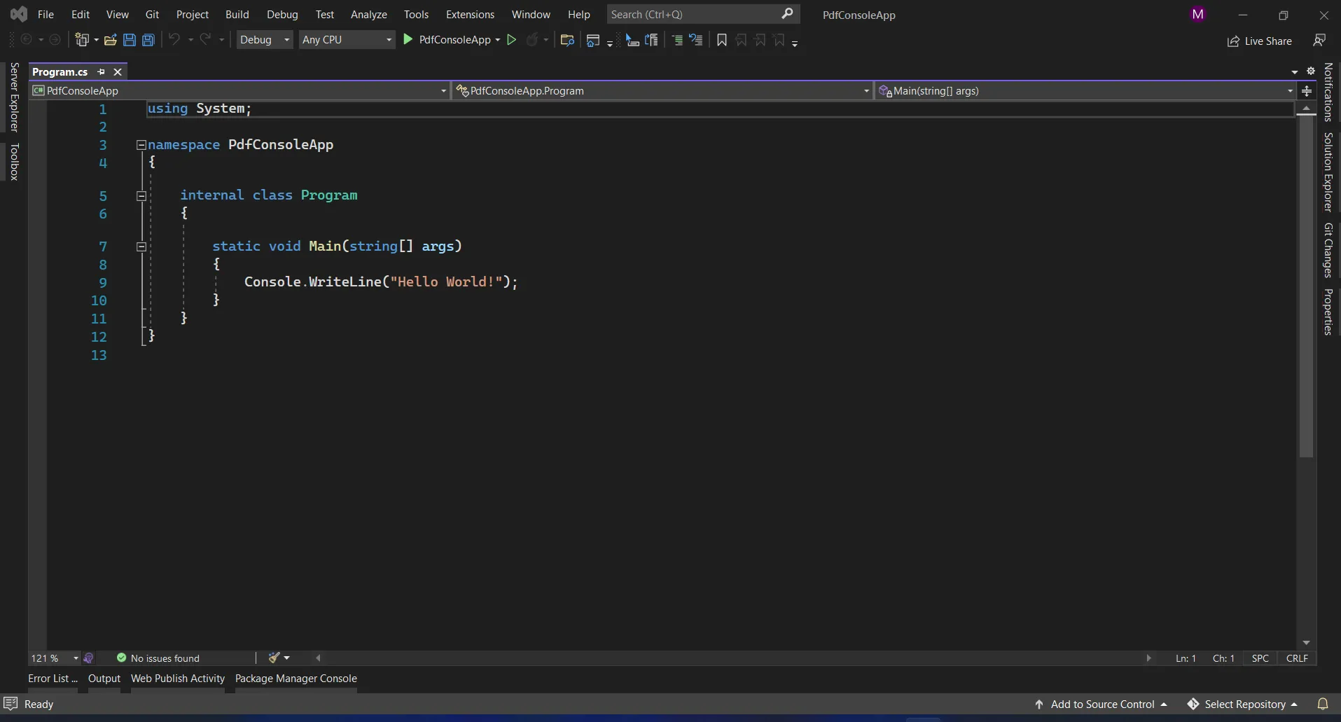 C# Extract Text From PDF (Code Example Tutorial), Figure 4: Visual Studio program.cs file