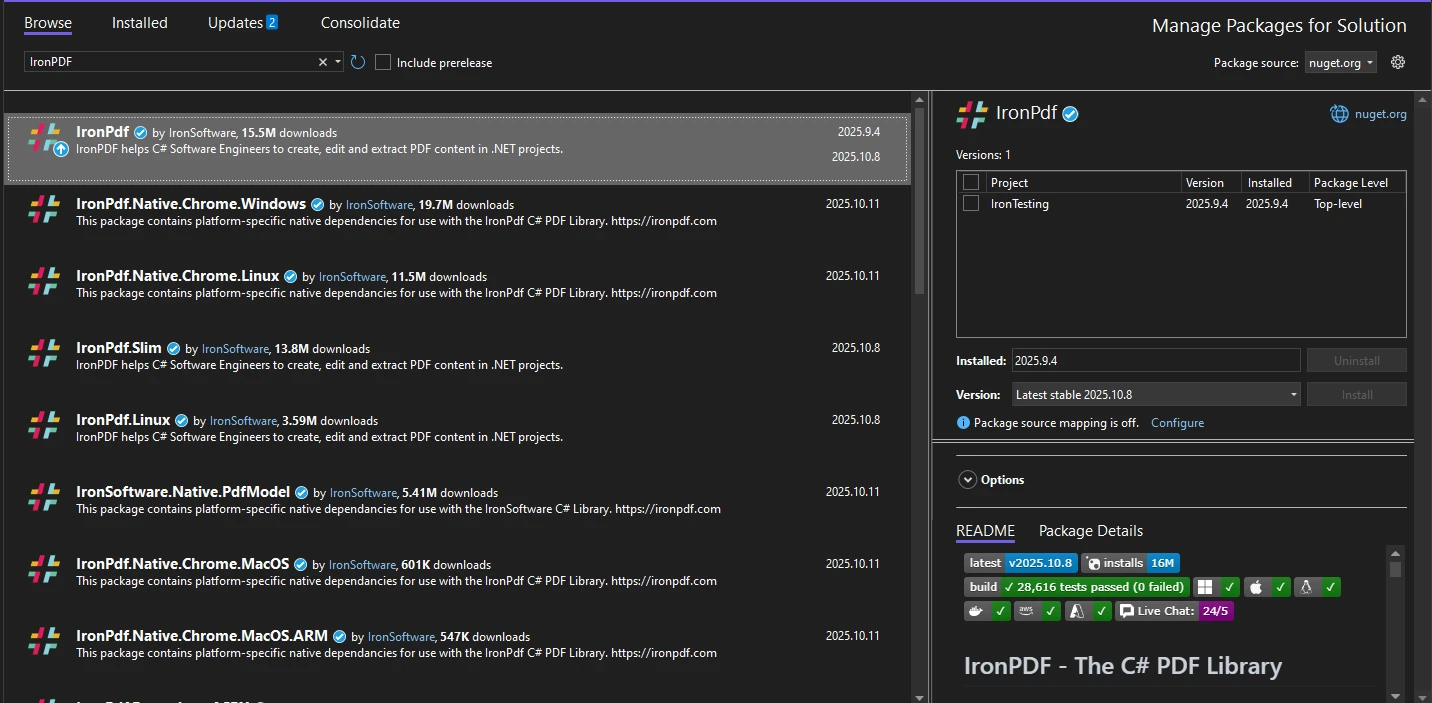 How to Get a PDF Page Count in C#: Figure 3 - IronPDF NuGet page