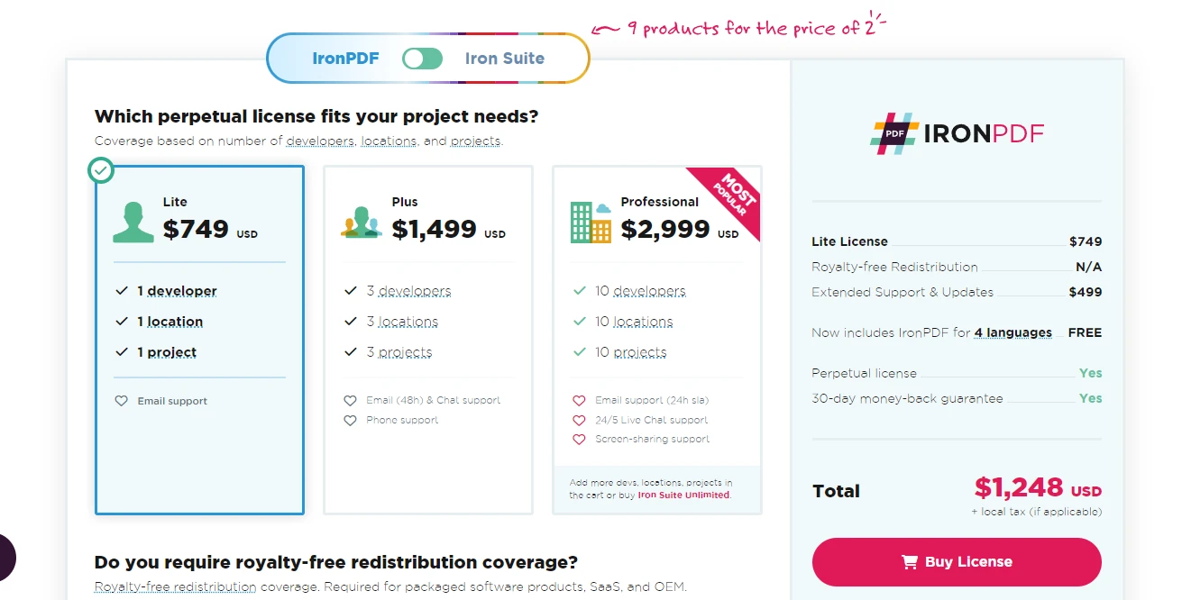 C# Initialize List (How It Works For Developers): Figure 3 - IronPDF licensing page 