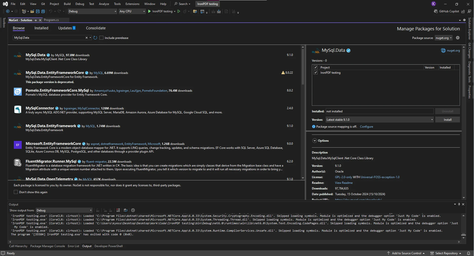 C# MySQL-Verbindung (Wie es für Entwickler funktioniert): Abbildung 2 - Installation von MySql.Data aus dem NuGet-Paket-Manager