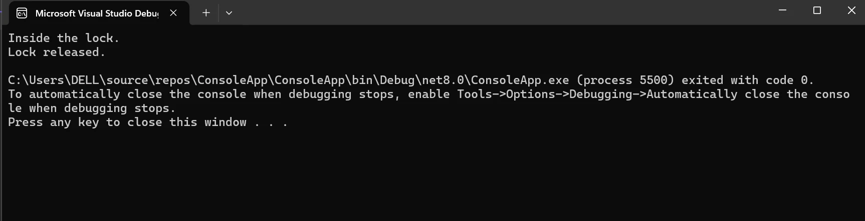 C# Nito.Asyncex (How It Works For Developers): Figure 2 - Console output for the code example