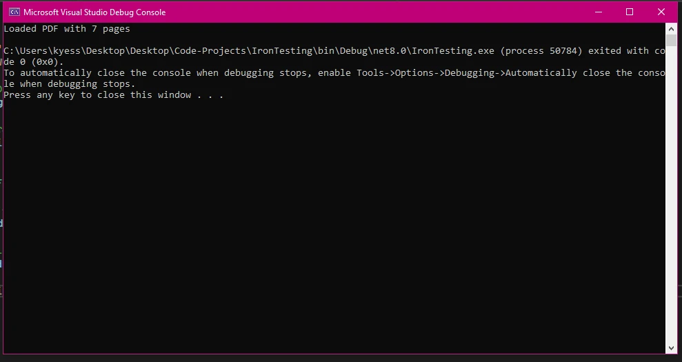 How to Convert a C# Print Form to a PDF Document: Figure 2 - Console output with displayed page count
