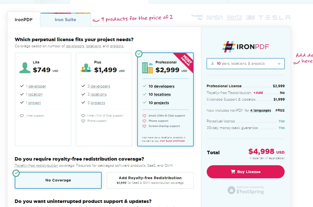 C# Task.Run（开发人员如何使用）：图5 - IronPDF许可页面