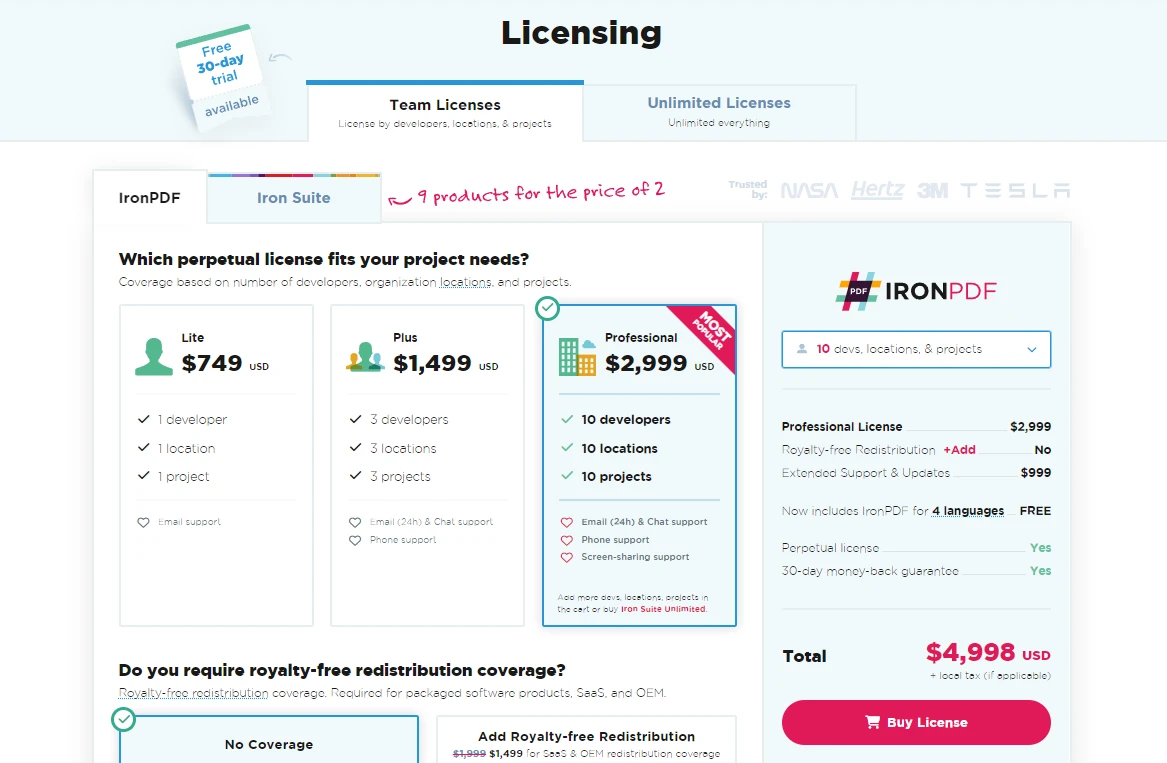 C# Unit Testing (How It Works For Developers): Figure 4 - IronPDF licensing page