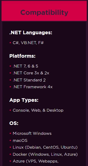 .NET 7 (Guía de funcionamiento para desarrolladores): Figura 2 - Compatibilidad con IronPDF