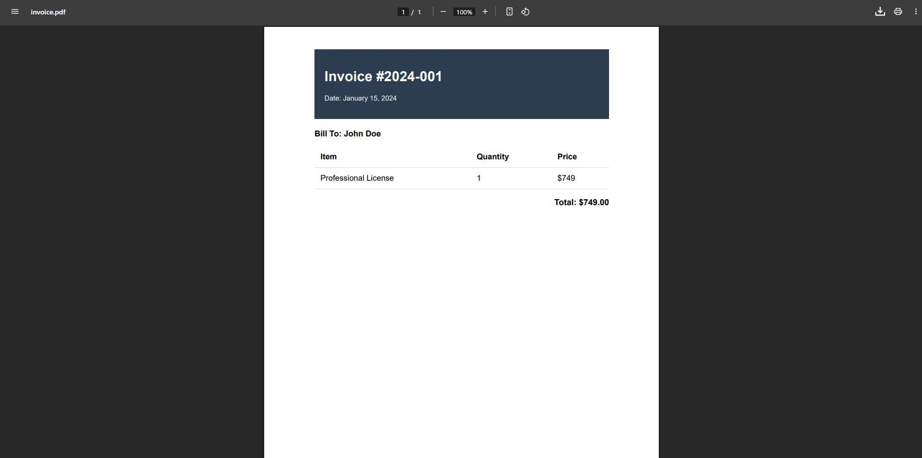 How to Generate PDF Files in Dotnet Core: Figure 1 - HTML to PDF output PDF file