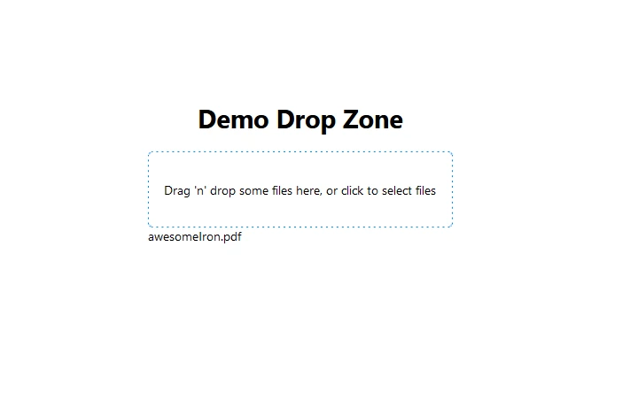 dropzone npm（对开发人员的工作原理）：图1 - 这是您的react-dropzone应用程序的外观。您可以拖放/选择一个或多个文件。