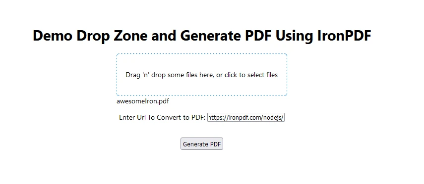 dropzone npm（對開發人員的工作原理）：圖 5 - 您可以在 Dropzone 中按提供的連結下載生成的 awesomeIron.pdf 文件。