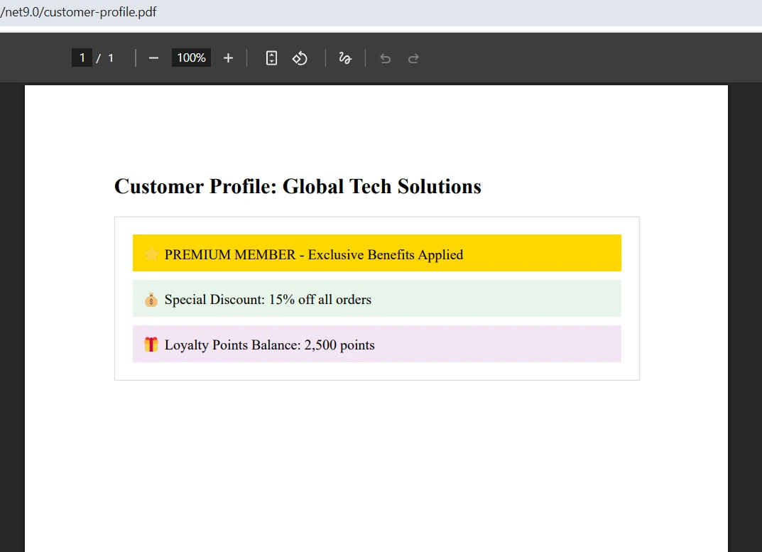 Dynamic PDF Generation .NET Using IronPDF: Image 8 - Dynamic PDF Output