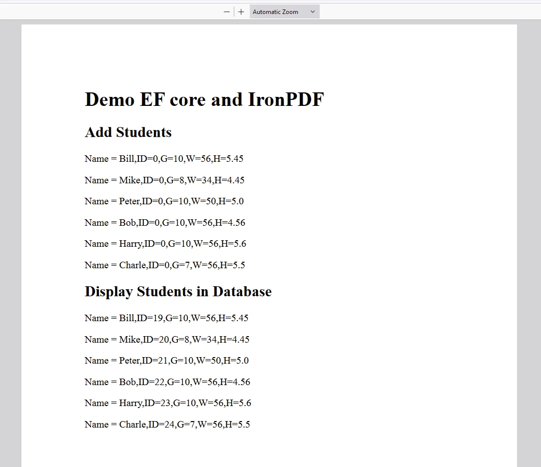 Entity Framework Core（開発者のための仕組み）：図 9 - PDF 出力