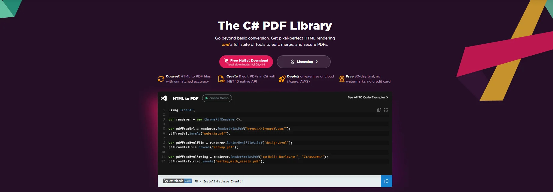 IronPDF homepage