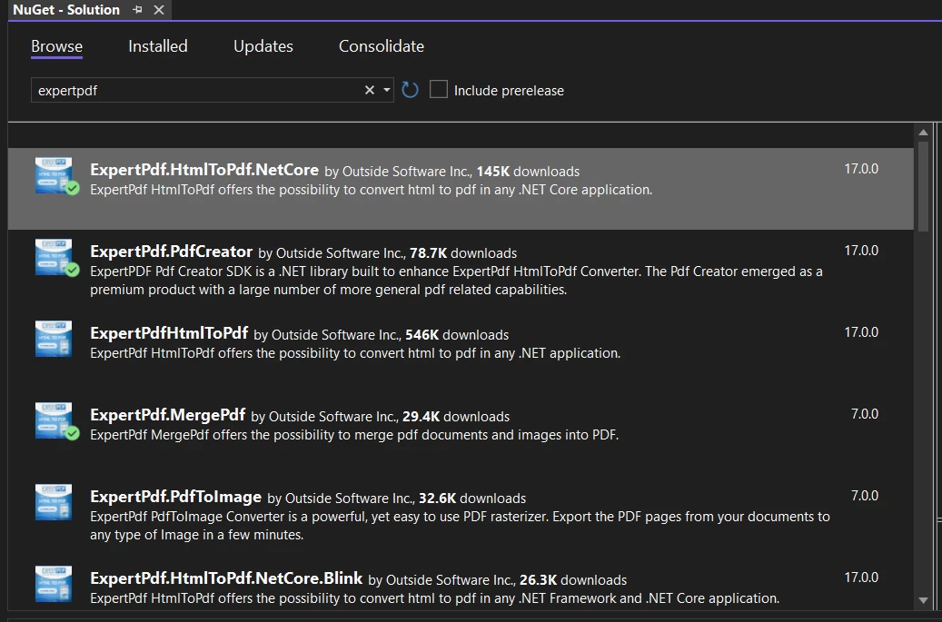 A Comparison between IronPDF and ExpertPDF for .NET: Figure 10:  ExpertPDF package