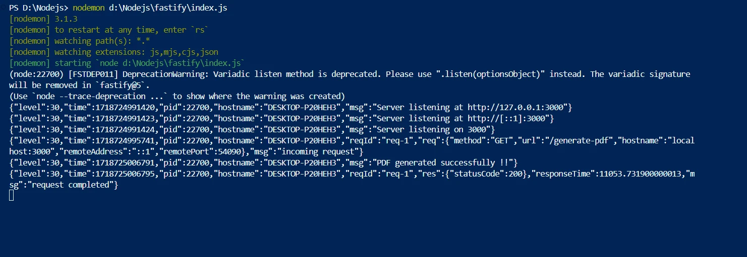 fastify npm (How It Works For Developers): Figure 5 - Console Output