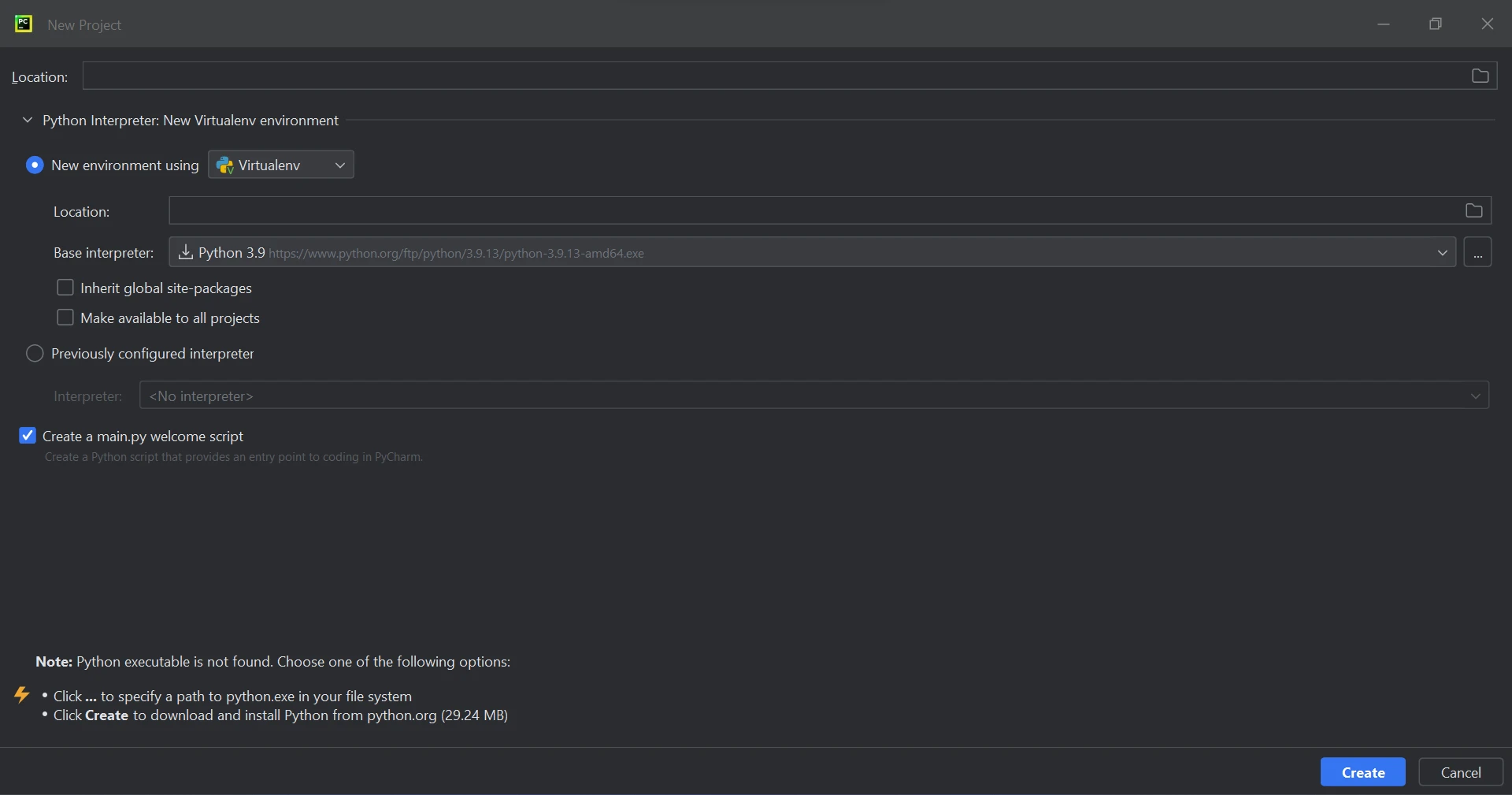 How to Flatten a PDF File in Python: Figure 2 - Specify the project environment and location