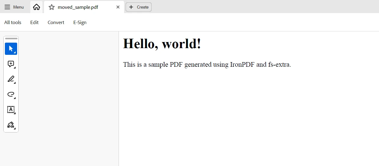 fs extra npm (How It Works For Developers): Figure 6 - Output PDF generated using IronPDF and fs-extra: moved_sample.pdf