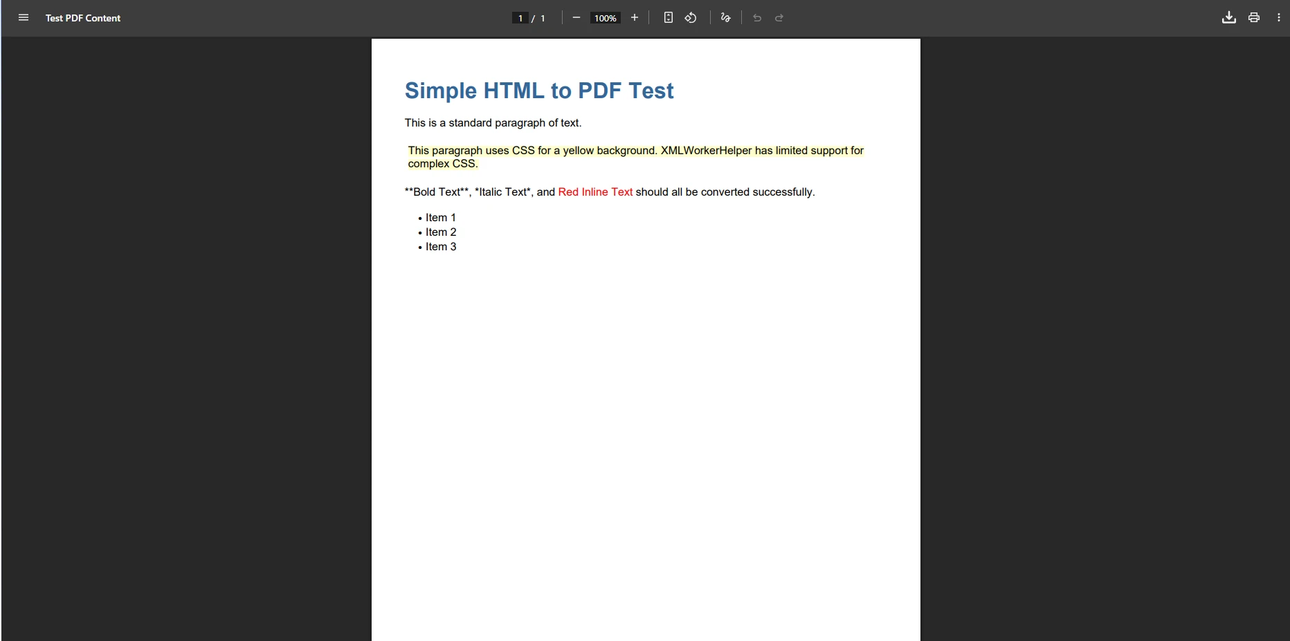 Generate PDF Using iTextSharp in MVC vs IronPDF: A Complete Comparison: Image 2 - PDF rendered from HTML content with iTextSharp