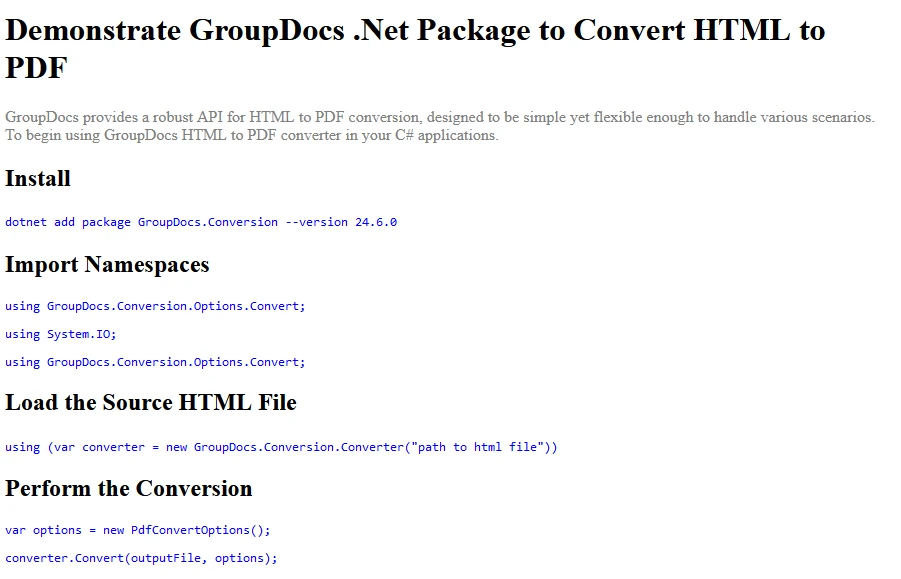 GroupDocs Alternatives for HTML to PDF Converter in C#: Figure 8