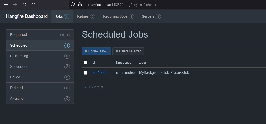 Hangfire .NET Core (How It Works For Developer): Figure 5 - Scheduled Jobs