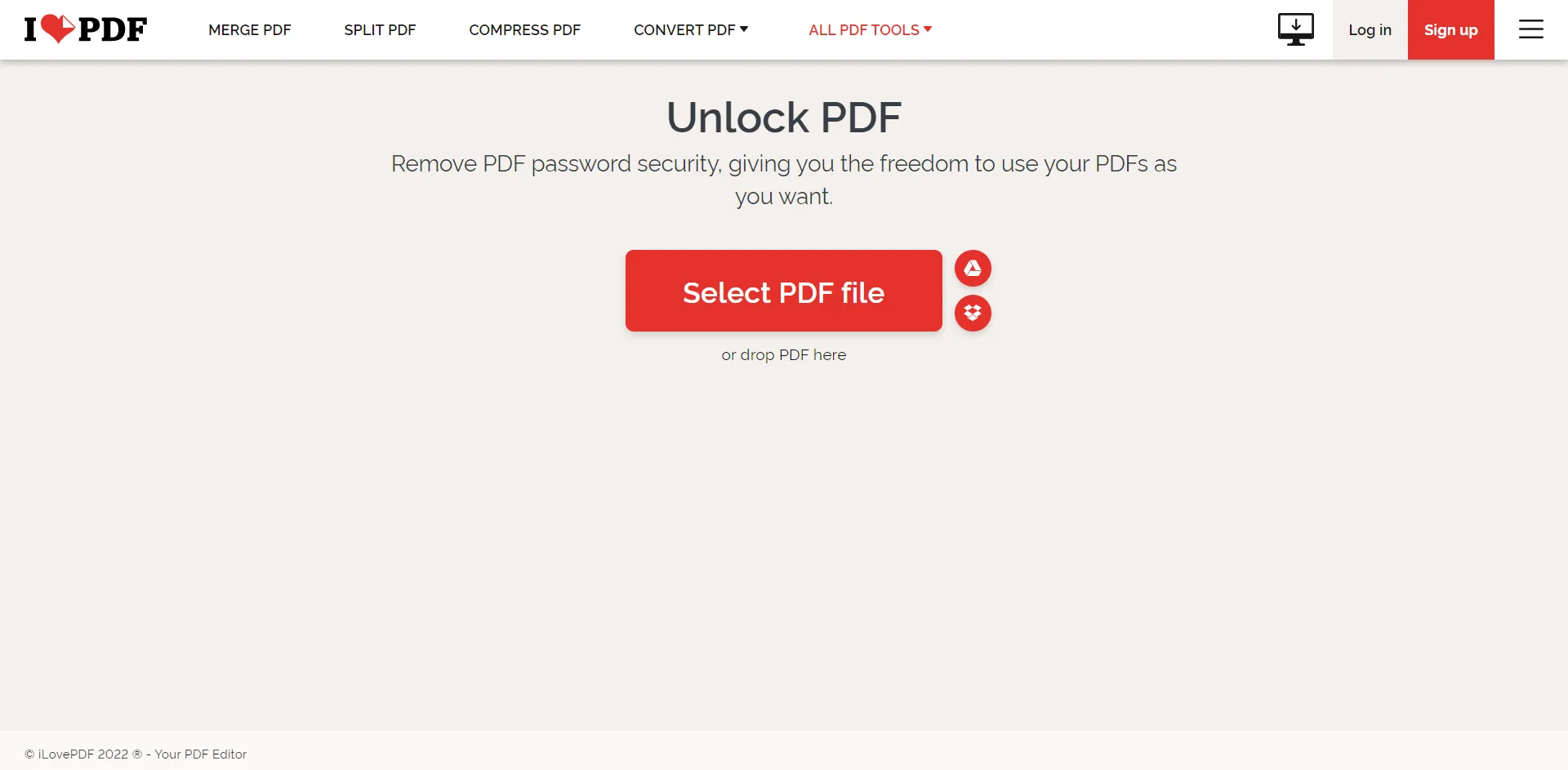 PDFファイルからパスワードを削除する方法、図14：ILovePDF