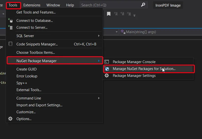 How to Add Images in PDF using C#, Figure 3: Navigate to NuGet Package Manager