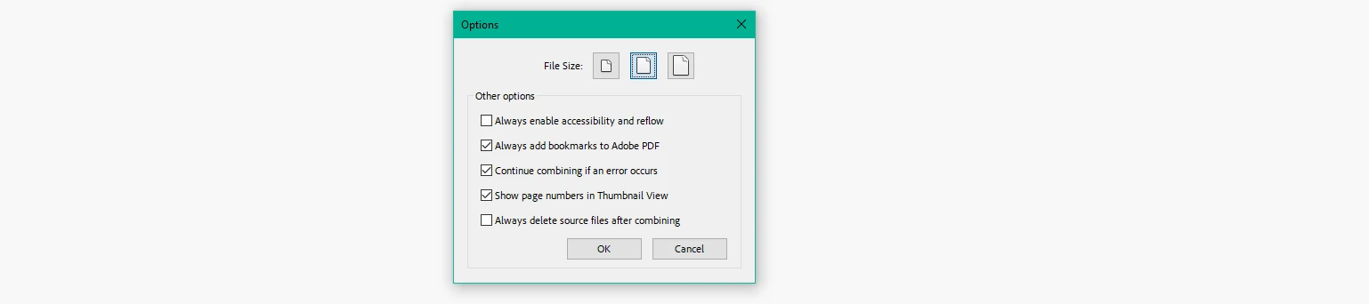 How to Combine PDF Files: The Definitive, Step-by-Step Guide: Image 6 - Options dialog box